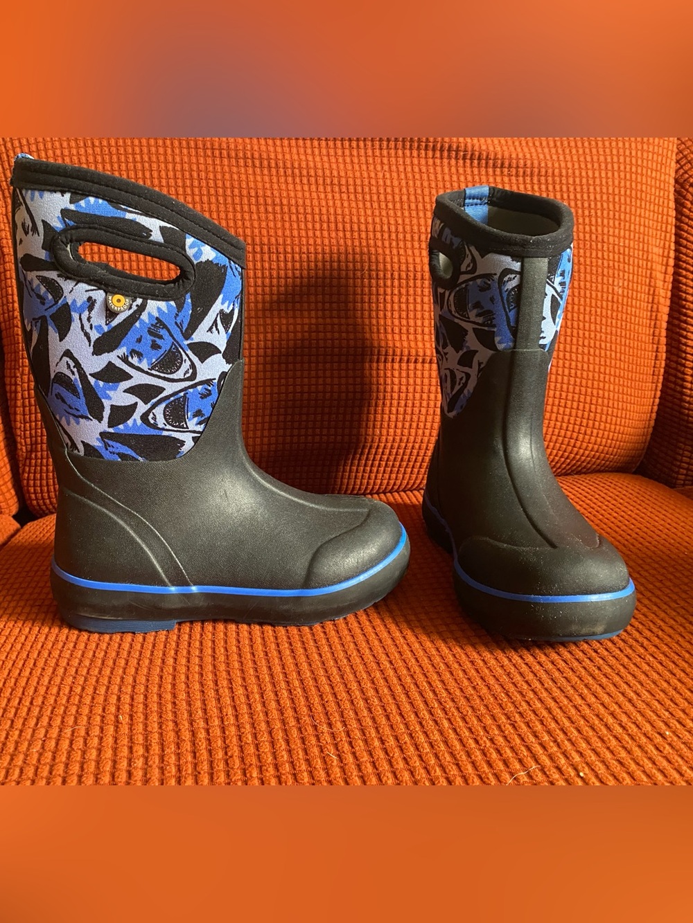 Bogs Kids Classic II black and blue winter boots.